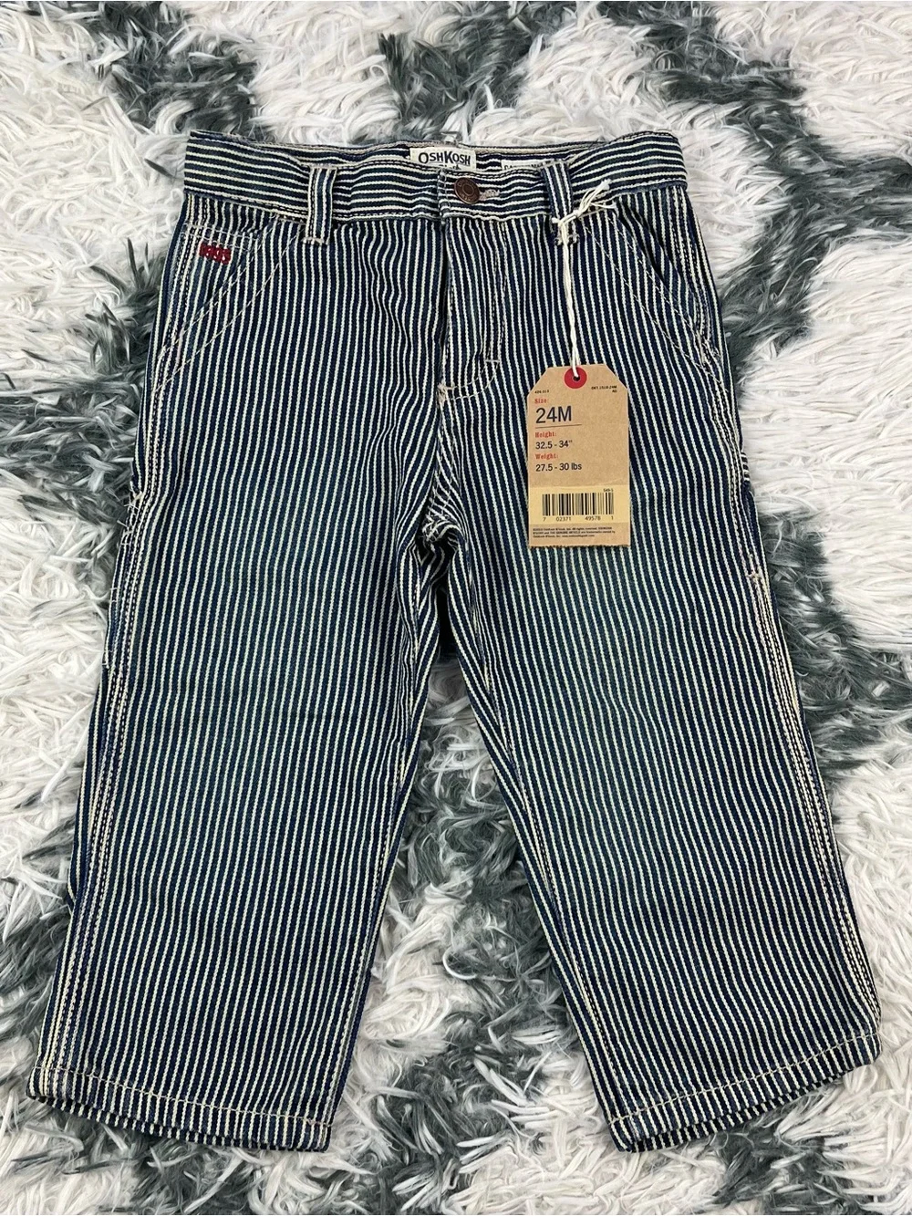 NWT Oshkosh B’gosh Kids Toddler Carpenter Jeans Blue White Hickory Striped 24M